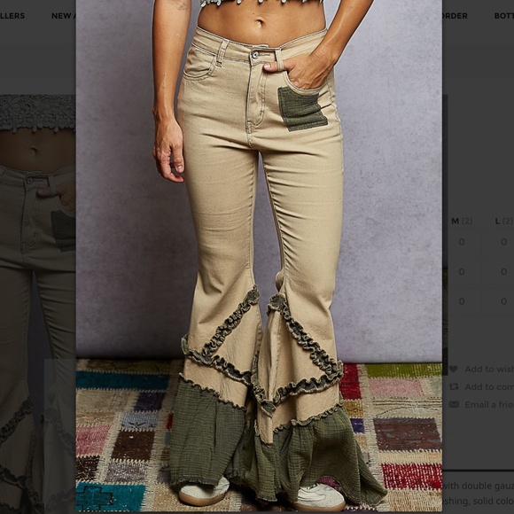 POL Pants - POL “ Marcella 3 “ POL Stretchy Denim Pants with Flared Leg and Gauze Ruffle 67